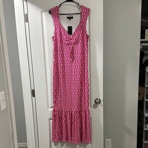 Fuchsia and White Patterned Maxi Dress